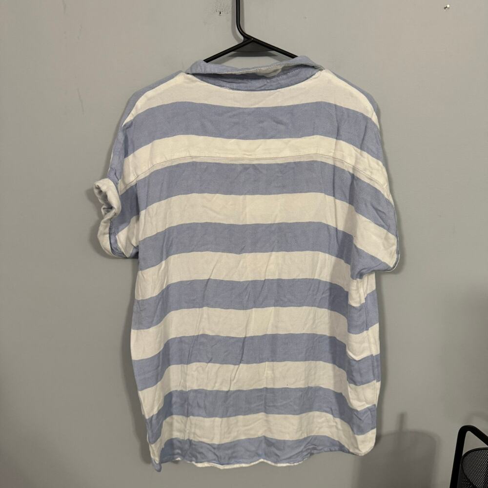 BeachLunchLounge Blue & White Stripe Button Down Top Women's Size XL 100% Rayon - Picture 2 of 5